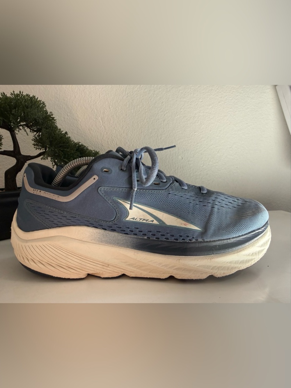 Altra men size 10.5 via Olympus Men's Light Blue and White Cushioned